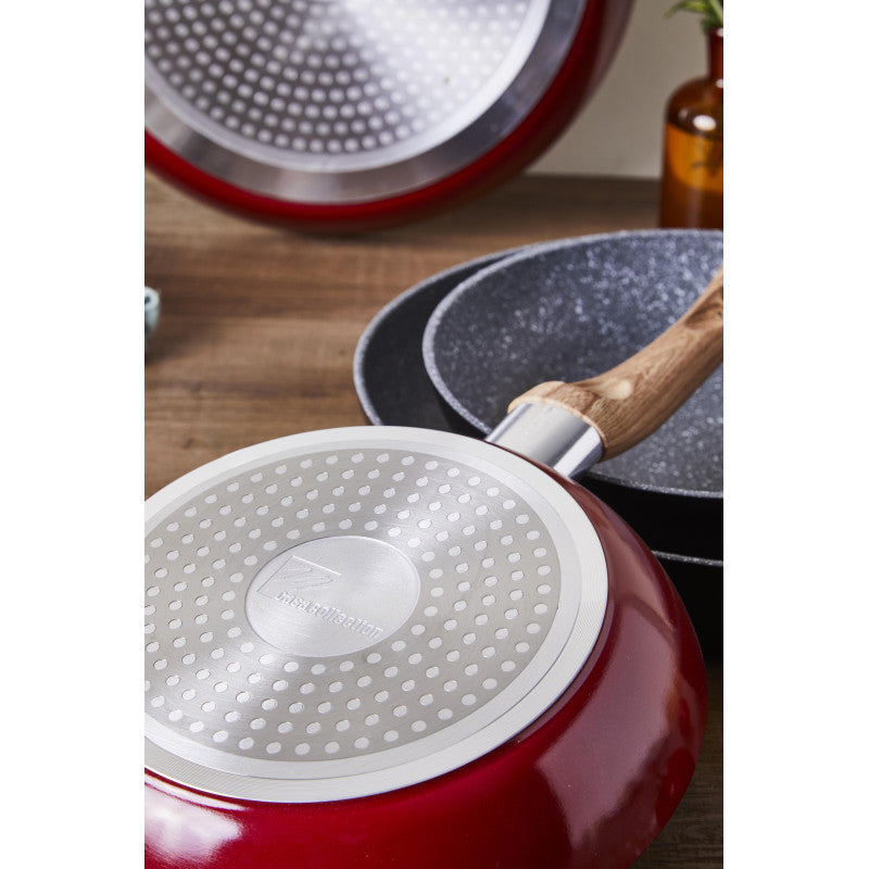 Set di 4 confezioni 3 Padelle 20/24/28 Ortles Alluminio Forgiato Manico Soft Touch Effetto Legno