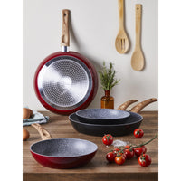 Set di 4 confezioni 3 Padelle 20/24/28 Ortles Alluminio Forgiato Manico Soft Touch Effetto Legno