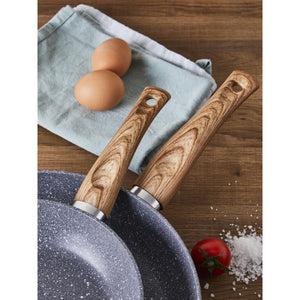 Set di 4 confezioni 3 Padelle 20/24/28 Ortles Alluminio Forgiato Manico Soft Touch Effetto Legno