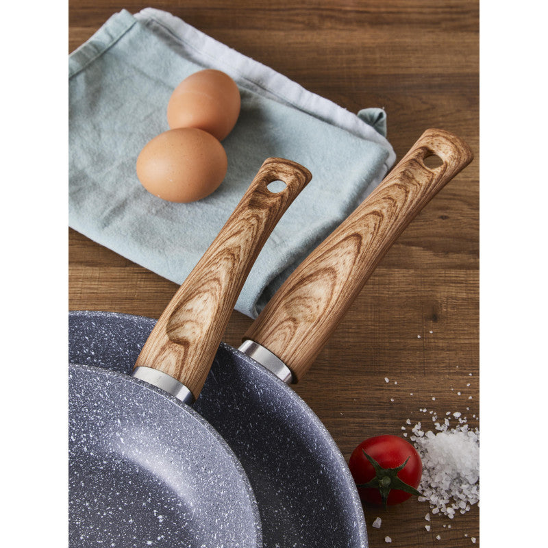 Set di 4 confezioni 3 Padelle 20/24/28 Ortles Alluminio Forgiato Manico Soft Touch Effetto Legno