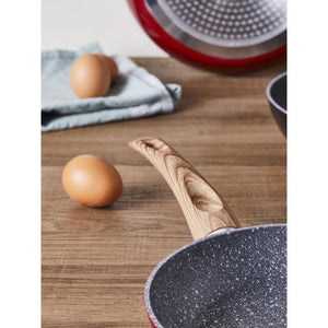 Set di 4 confezioni 3 Padelle 20/24/28 Ortles Alluminio Forgiato Manico Soft Touch Effetto Legno