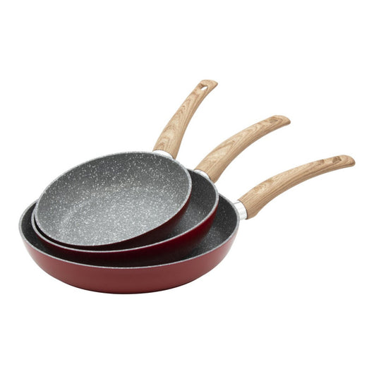 Set di 4 confezioni 3 Padelle 20/24/28 Ortles Alluminio Forgiato Manico Soft Touch Effetto Legno