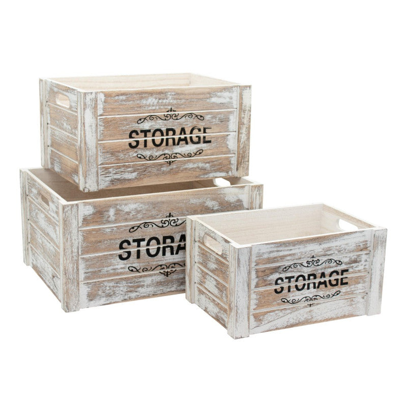 Set di 4 confezioni 3pz Cassetta Portatutto Mdf Storage Grigio Anticato