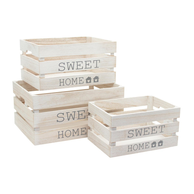 Set di 4 confezioni 3pz Cassetta Portatutto Mdf Sweet Home Bianco