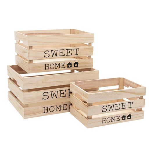 Set di 4 confezioni 3pz Cassette Portatutto In Mdf Sweet Home Naturale