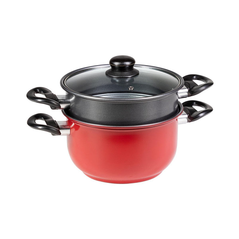 Set di 4 confezioni 4 Pezzi Friggi & Vapo Ø 22 Cm Carbon Steel Grigio/rosso