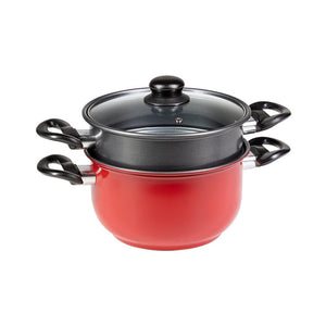 Set di 4 confezioni 4 Pezzi Friggi & Vapo Ø 22 Cm Carbon Steel Grigio/rosso