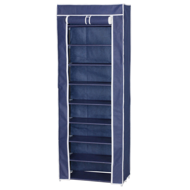 Set di 4 Scarpiere Armadio In Tnt 9 Ripiani Con Struttura Metallo 61x30x160cm Blu