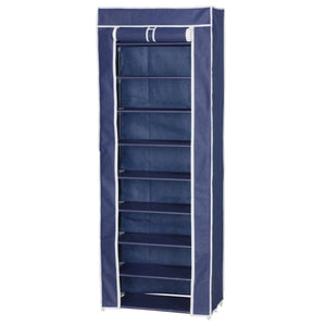 Set di 4 Scarpiere Armadio In Tnt 9 Ripiani Con Struttura Metallo 61x30x160cm Blu
