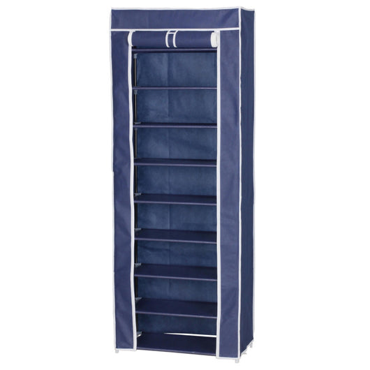 Set di 4 Scarpiere Armadio In Tnt 9 Ripiani Con Struttura Metallo 61x30x160cm Blu