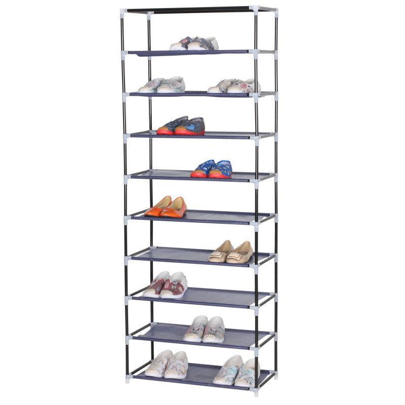 Set di 4 Scarpiere Armadio In Tnt 9 Ripiani Con Struttura Metallo 61x30x160cm Blu