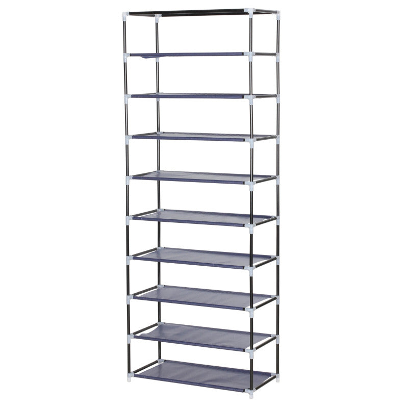 Set di 4 Scarpiere Armadio In Tnt 9 Ripiani Con Struttura Metallo 61x30x160cm Blu