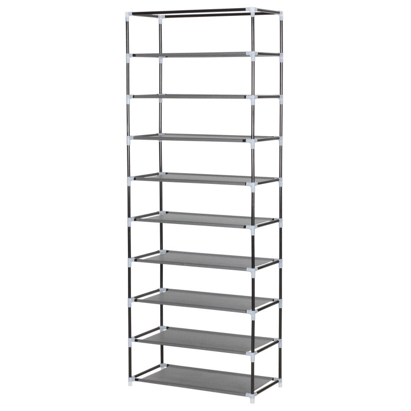 Set di 4 Scarpiere Armadio In Tnt 9 Ripiani Con Struttura Metallo 61x30x160cm Grigio