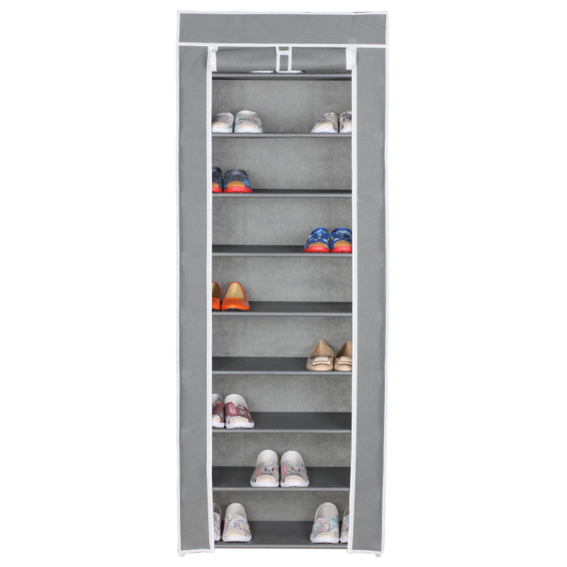 Set di 4 Scarpiere Armadio In Tnt 9 Ripiani Con Struttura Metallo 61x30x160cm Grigio