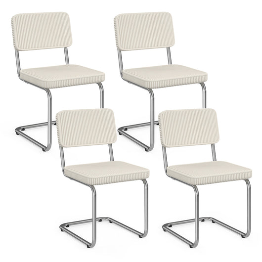 IDMarket - Set di 4 sedie a sbalzo NAHE in velluto a coste beige con gambe in metallo
