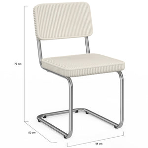 IDMarket - Set di 4 sedie a sbalzo NAHE in velluto a coste beige con gambe in metallo