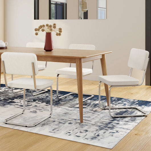 IDMarket - Set di 4 sedie a sbalzo NAHE in velluto a coste beige con gambe in metallo