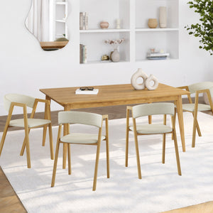 IDMarket - Set di 4 sedie CAMILLE in tessuto beige e metallo effetto legno con braccioli