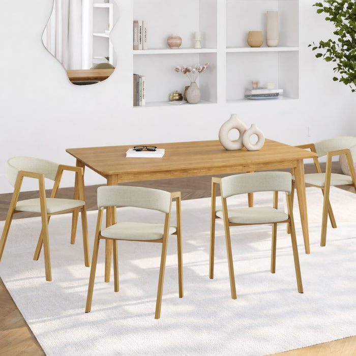 IDMarket - Set di 4 sedie CAMILLE in tessuto beige e metallo effetto legno con braccioli