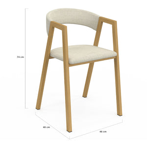 IDMarket - Set di 4 sedie CAMILLE in tessuto beige e metallo effetto legno con braccioli