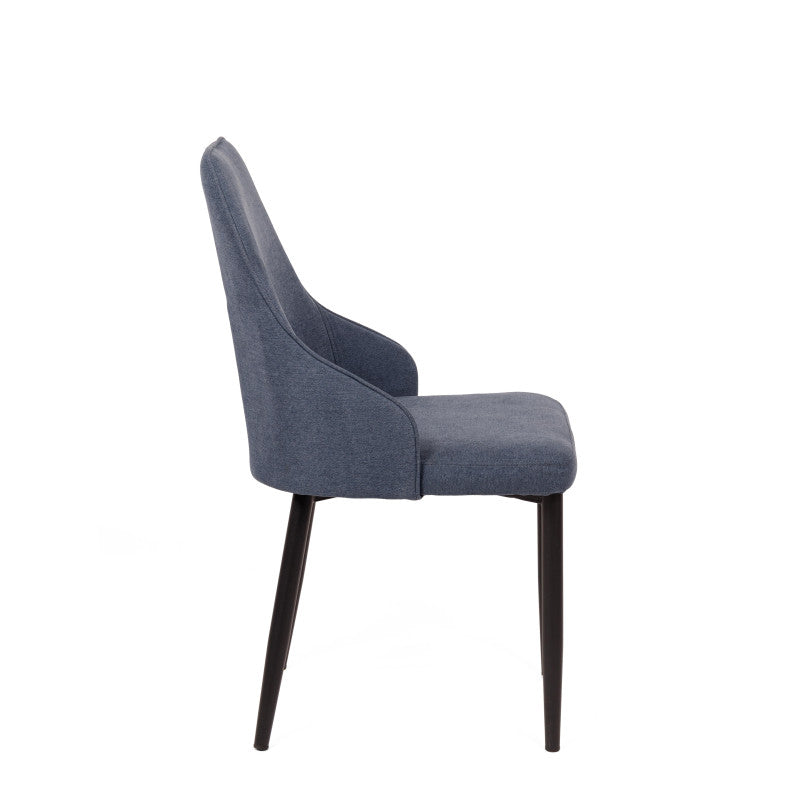 Set di 4 Sedie Chantal In Tessuto Blu Avio E Gambe Nero Opaco