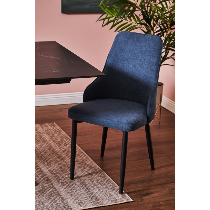 Set di 4 Sedie Chantal In Tessuto Blu Avio E Gambe Nero Opaco