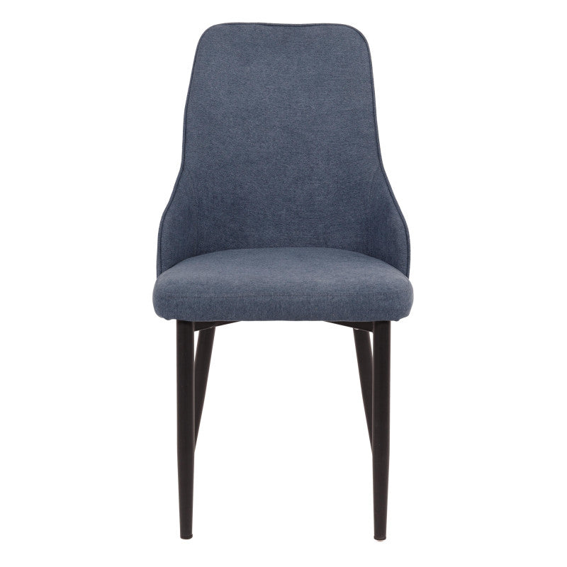 Set di 4 Sedie Chantal In Tessuto Blu Avio E Gambe Nero Opaco