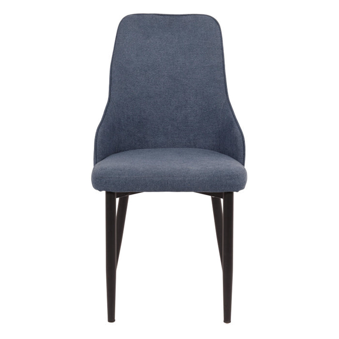 Set di 4 Sedie Chantal In Tessuto Blu Avio E Gambe Nero Opaco