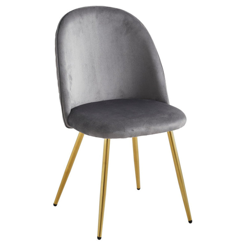 Set di 4 Sedie Claire In Velluto Grigio E Gambe Oro