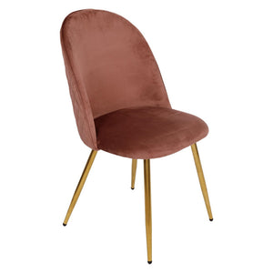 Set di 4 Sedie Claire In Velluto Rosa Scuro E Gambe Oro