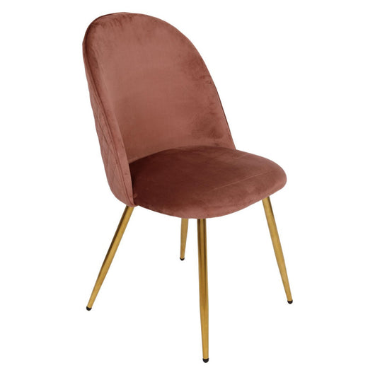 Set di 4 Sedie Claire In Velluto Rosa Scuro E Gambe Oro
