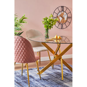 Set di 4 Sedie Claire In Velluto Rosa Scuro E Gambe Oro