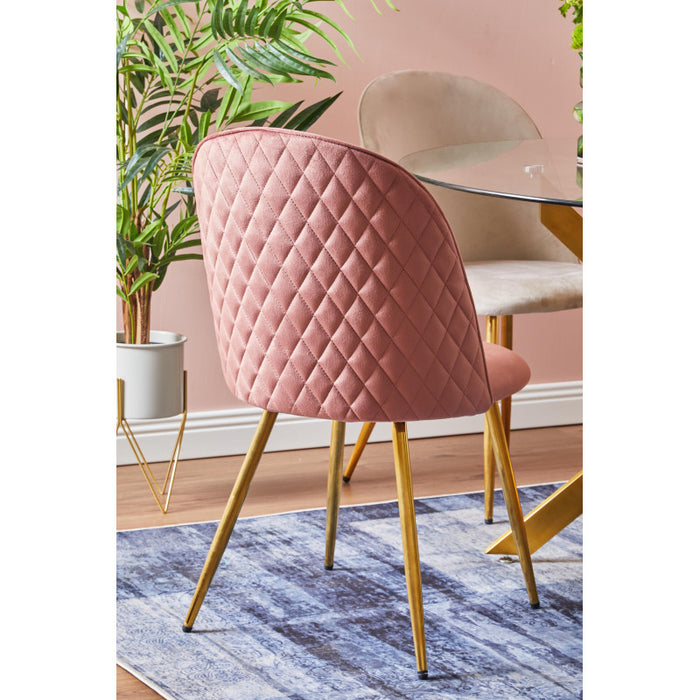 Set di 4 Sedie Claire In Velluto Rosa Scuro E Gambe Oro