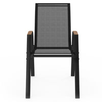 IDMarket - Set di 4 sedie da giardino impilabili NOUMEA in metallo e textilene, nero e legno