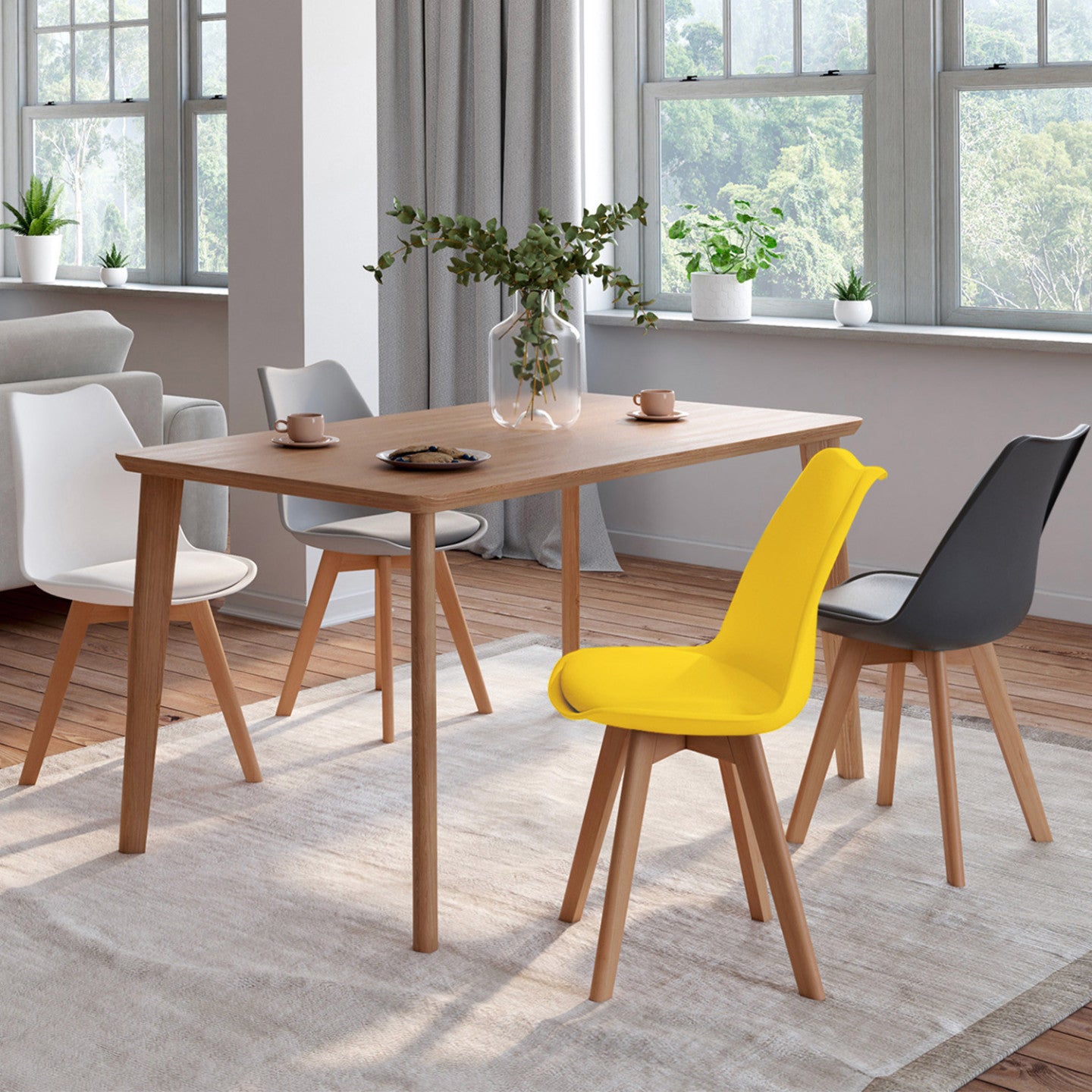 IDMarket - Set di 4 sedie da pranzo grigio scuro, grigio chiaro, bianco e giallo SARA