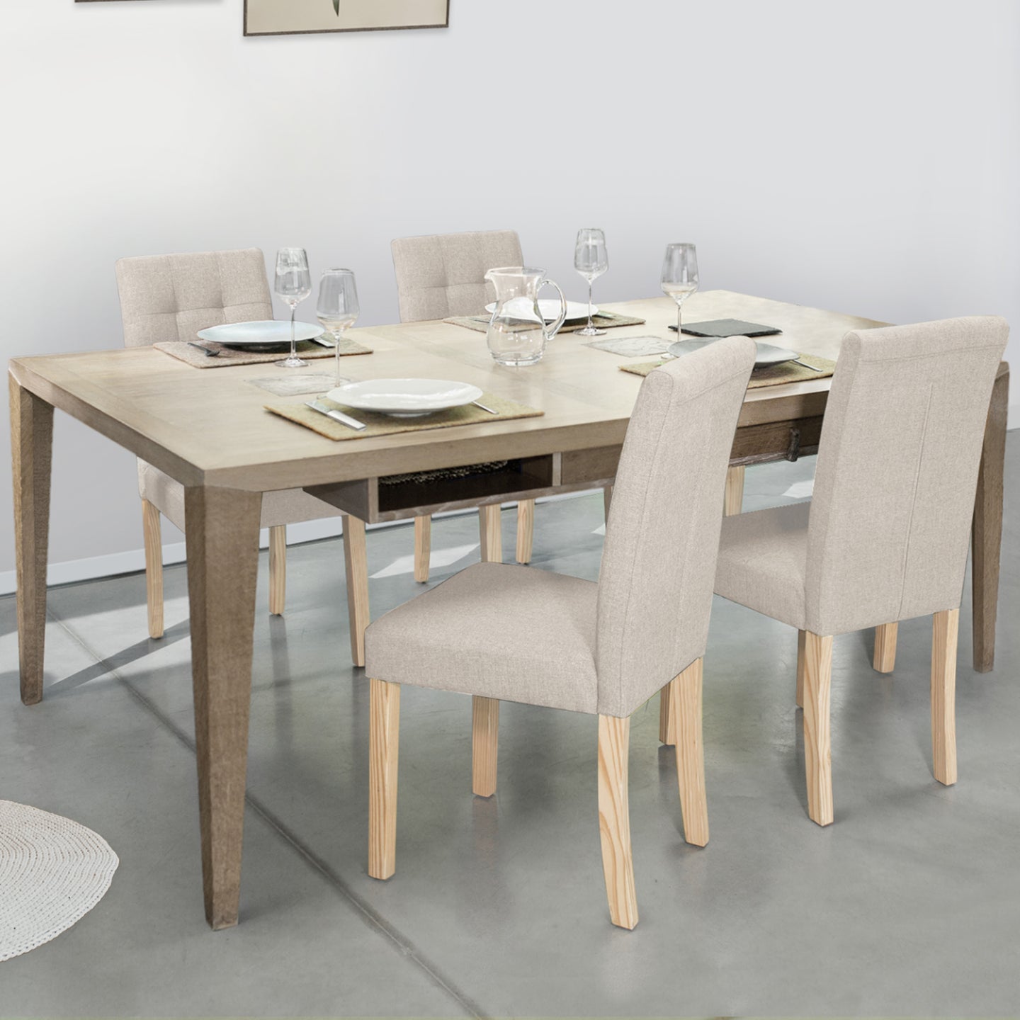 IDMarket - Set di 4 sedie da pranzo imbottite POLGA beige