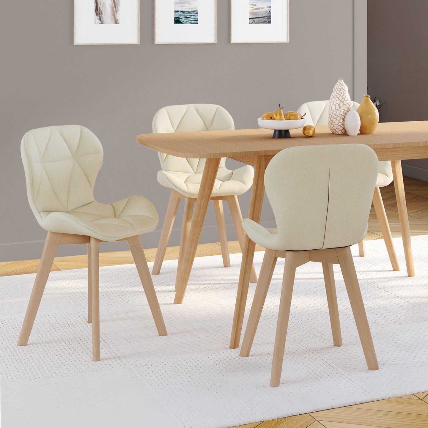 IDMarket - Set di 4 sedie da pranzo in tessuto beige ROBINE