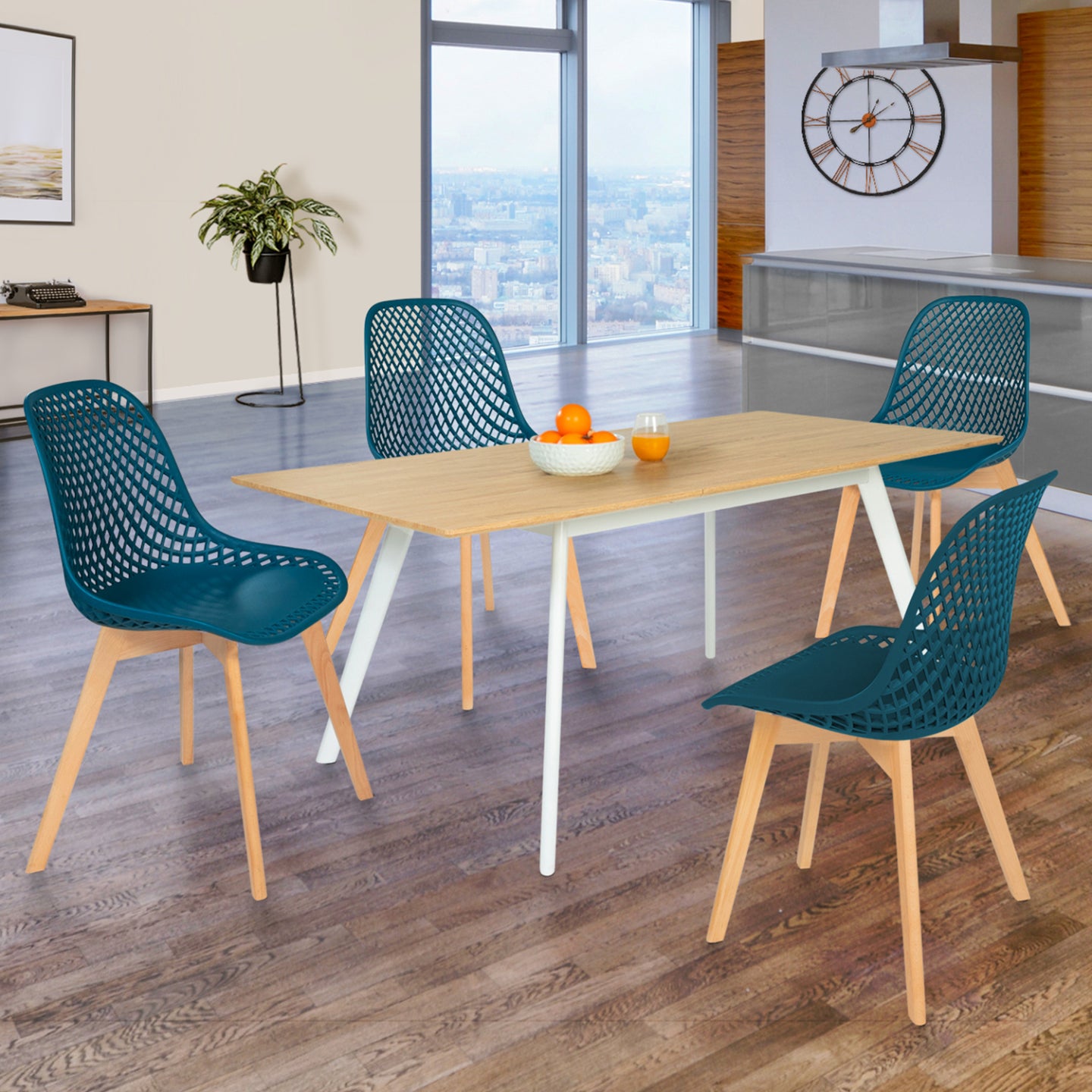 IDMarket - Set di 4 sedie da pranzo MANDY in blu anatra