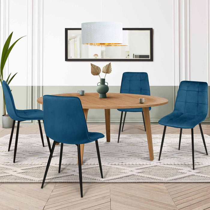 IDMarket - Set di 4 sedie da pranzo MILA in velluto blu
