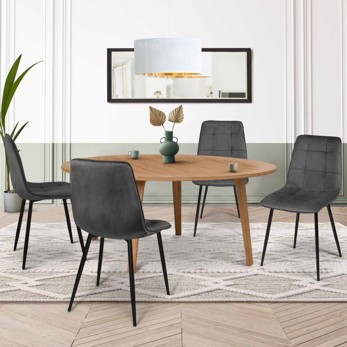 IDMarket - Set di 4 sedie da pranzo MILA in velluto grigio scuro