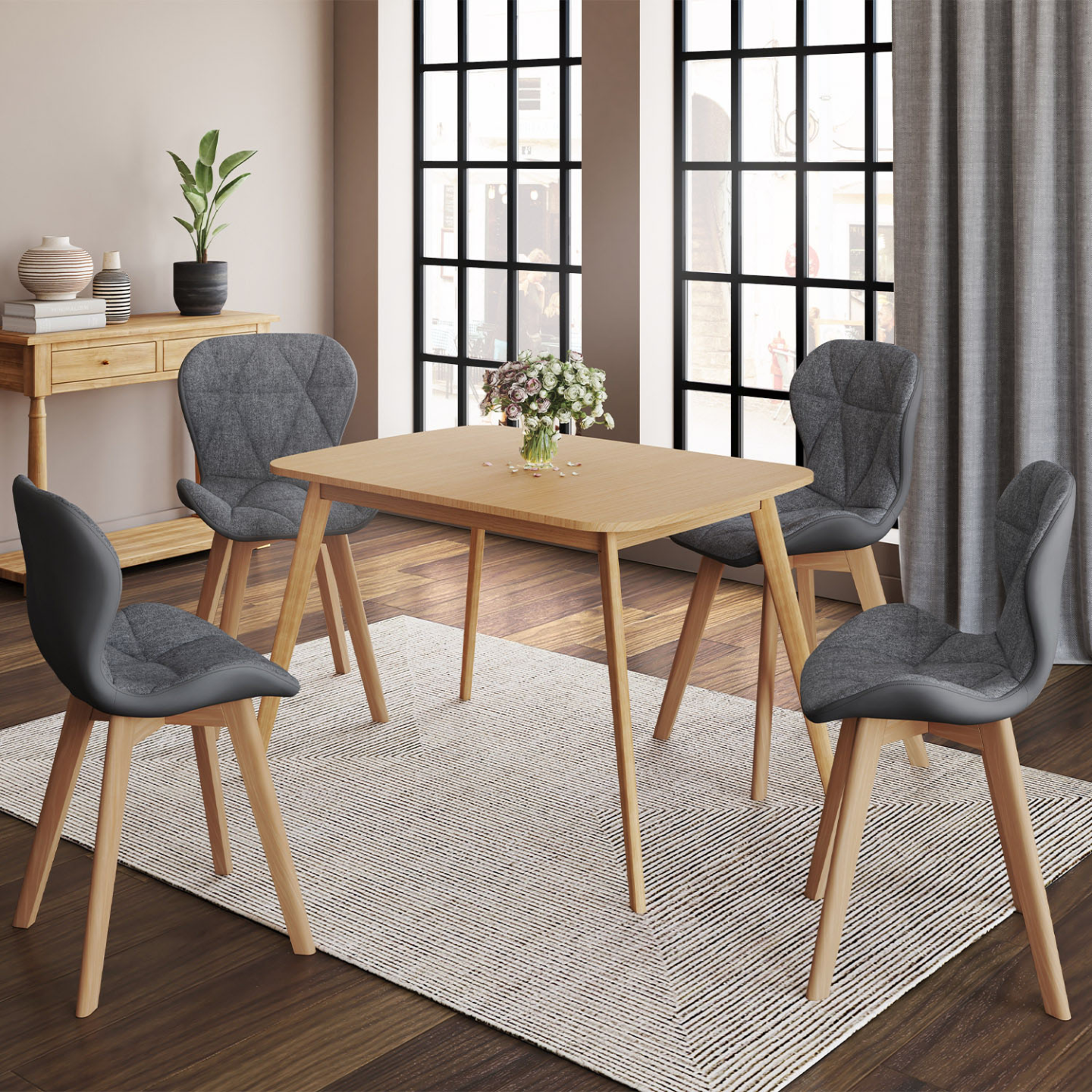 IDMarket - Set di 4 sedie da pranzo ROXANE in tessuto grigio e PU bi-materiale