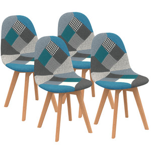 IDMarket - Set di 4 sedie da pranzo scandinavo con motivo patchwork blu SARA