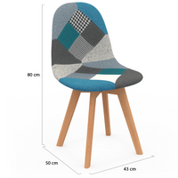 IDMarket - Set di 4 sedie da pranzo scandinavo con motivo patchwork blu SARA