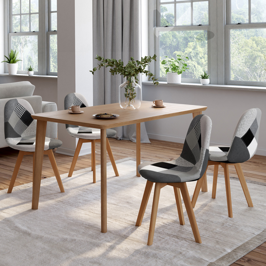 IDMarket - Set di 4 sedie da pranzo scandinavo con motivo patchwork nero, grigio y bianco SARA