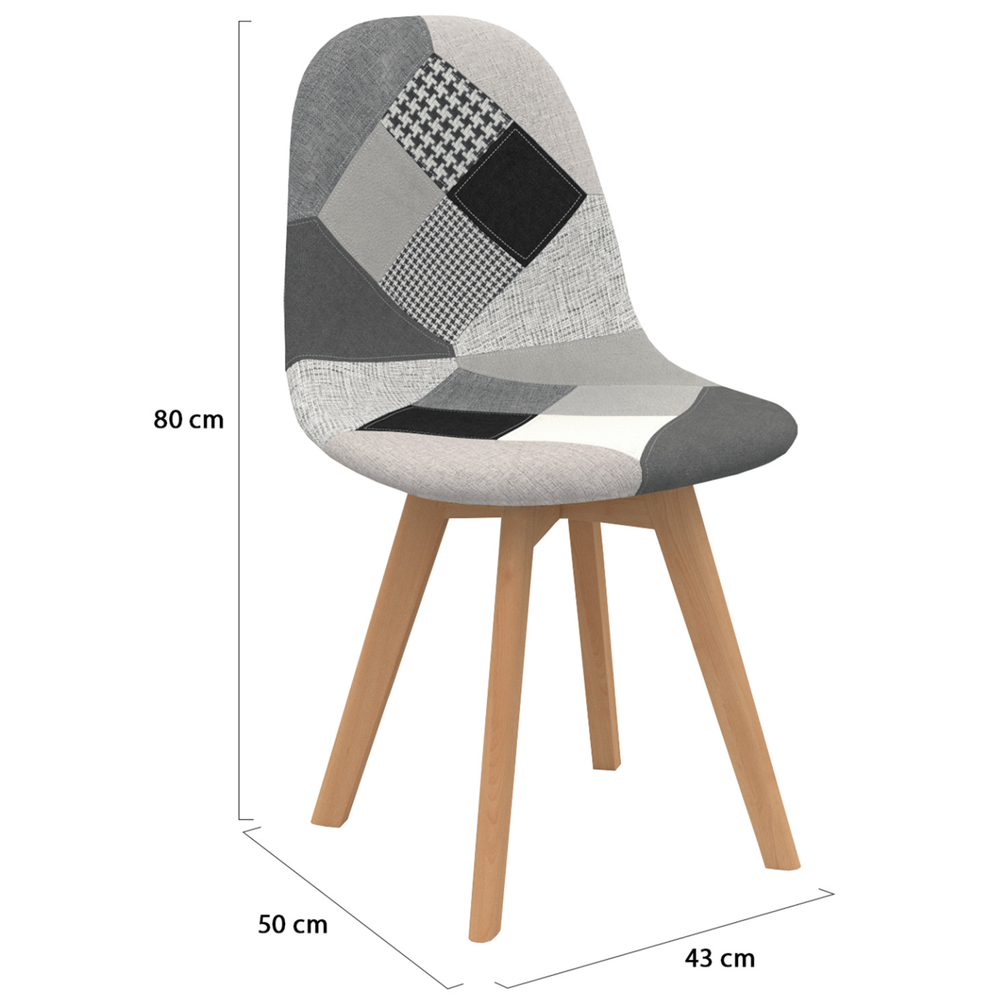 IDMarket - Set di 4 sedie da pranzo scandinavo con motivo patchwork nero, grigio y bianco SARA