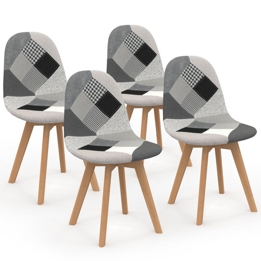 IDMarket - Set di 4 sedie da pranzo scandinavo con motivo patchwork nero, grigio y bianco SARA
