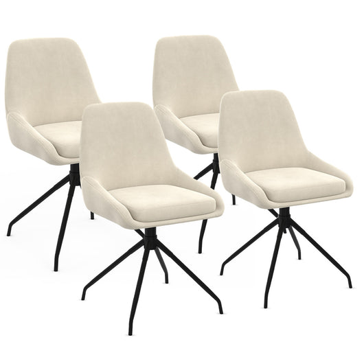 IDMarket - Set di 4 sedie girevoli in velluto beige THALYA con braccioli