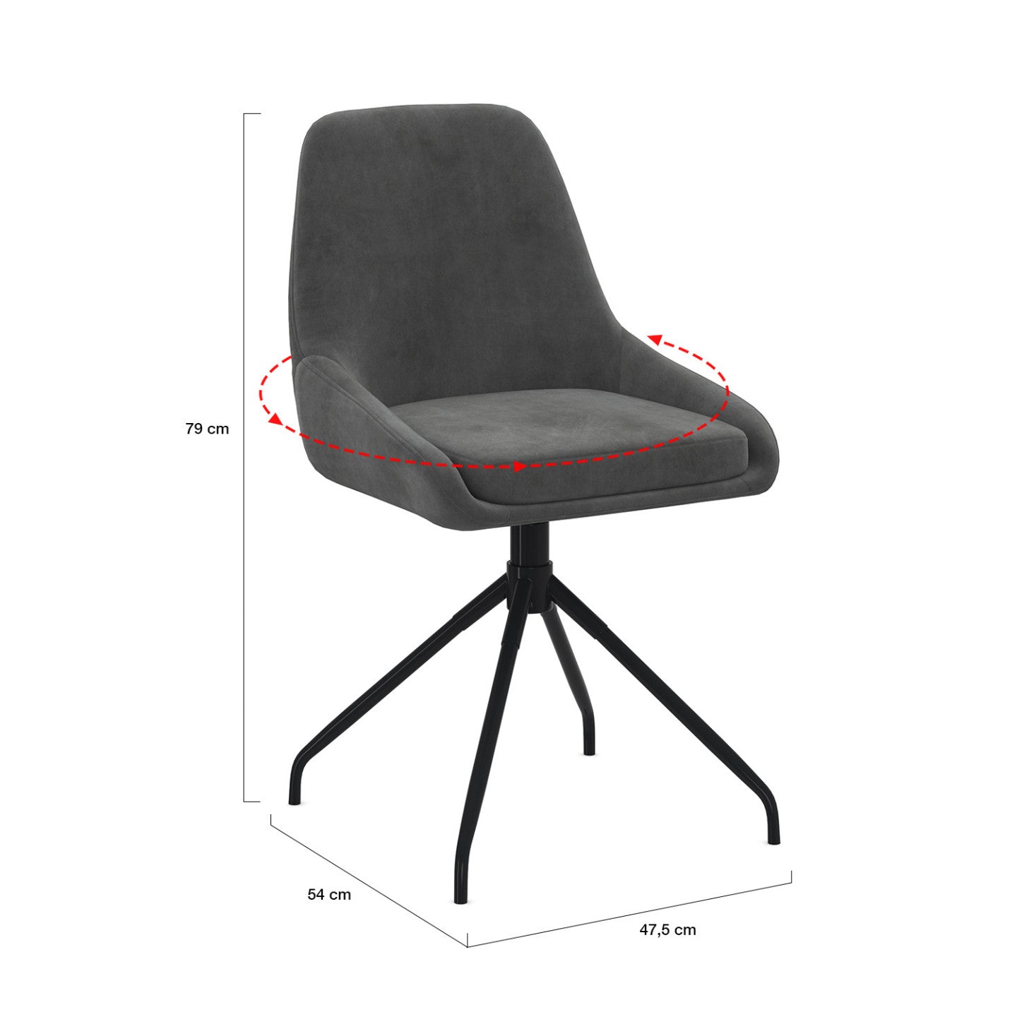 IDMarket - Set di 4 sedie girevoli in velluto grigio scuro THALYA con braccioli