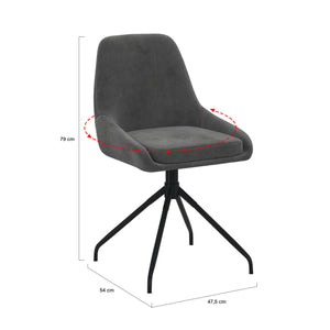 IDMarket - Set di 4 sedie girevoli in velluto grigio scuro THALYA con braccioli