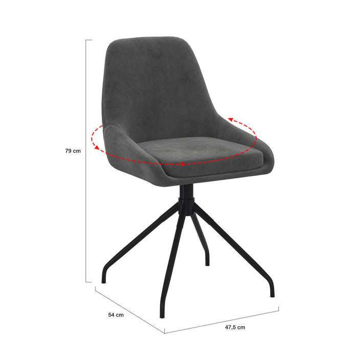 IDMarket - Set di 4 sedie girevoli in velluto grigio scuro THALYA con braccioli